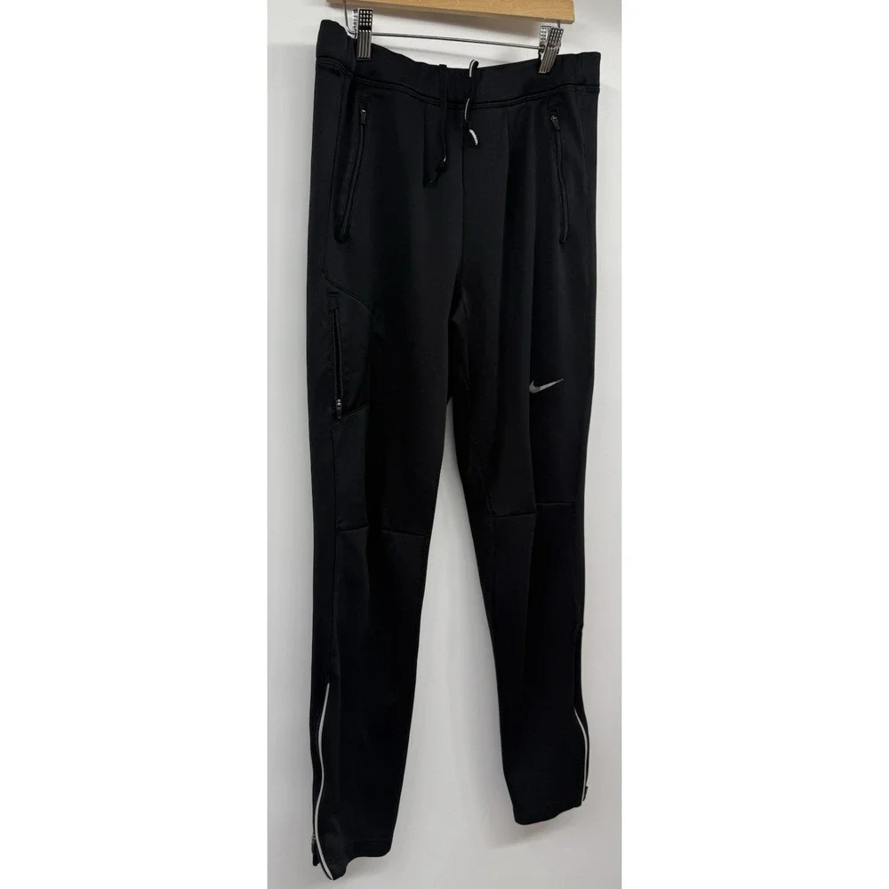 Nike Dri Fit Track Pants Womens Med Black Elastic Waist Pull On Zip Ankle EUC